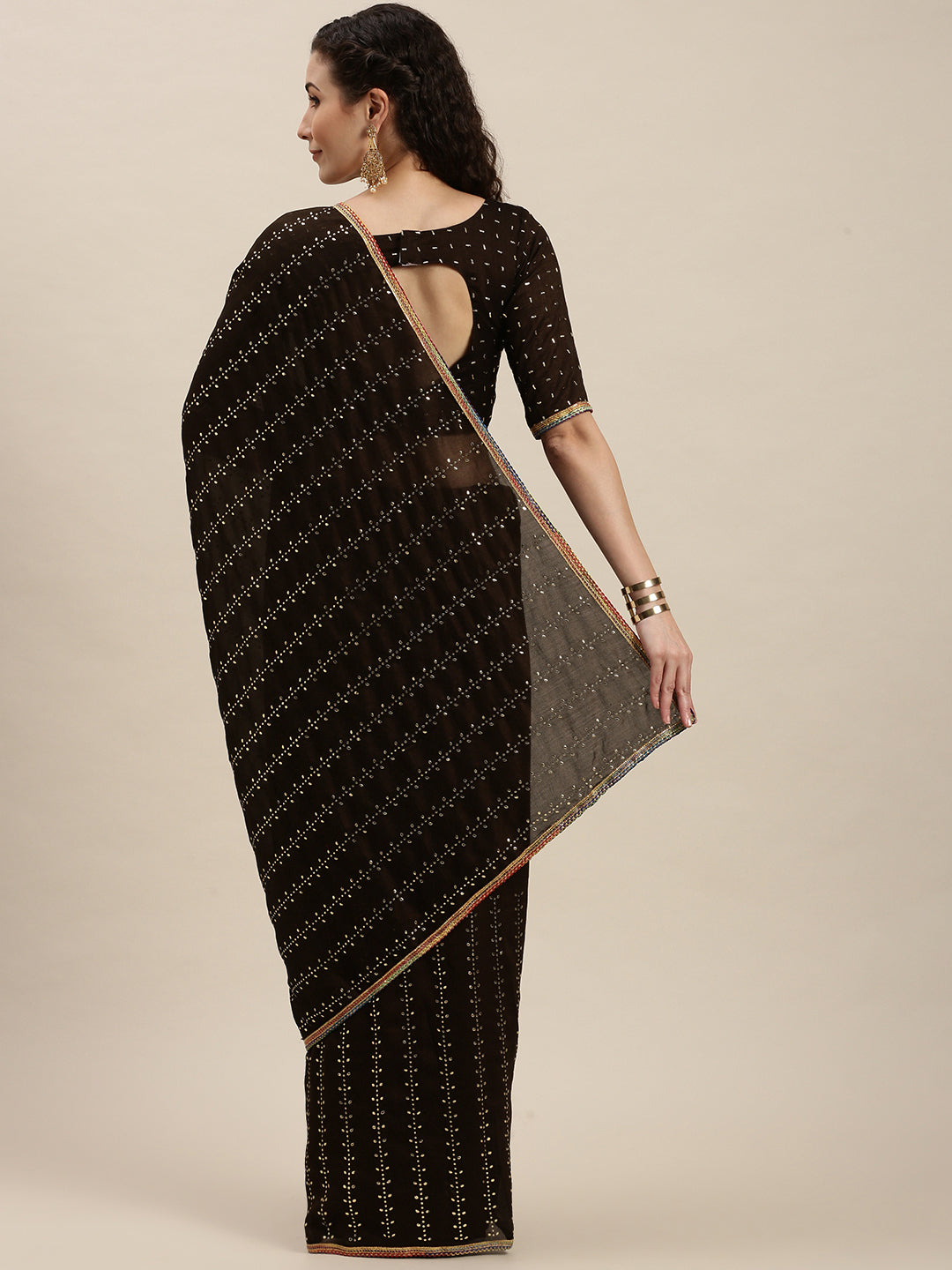 Gorgeous Brown Beads and Stones Work Saree