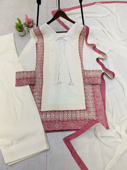 Blissful  Embroidery Work White Color Salwar Suit