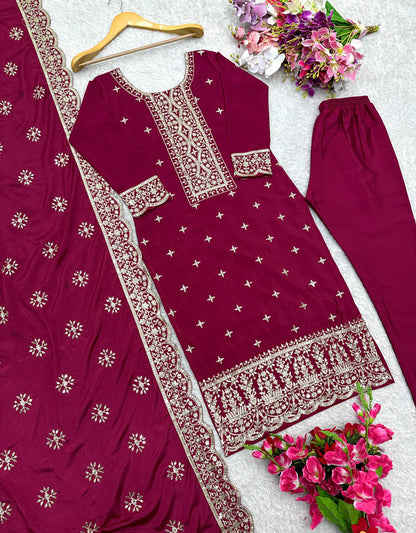 Traditional Wear Maroon Color Work Salwar Suit
