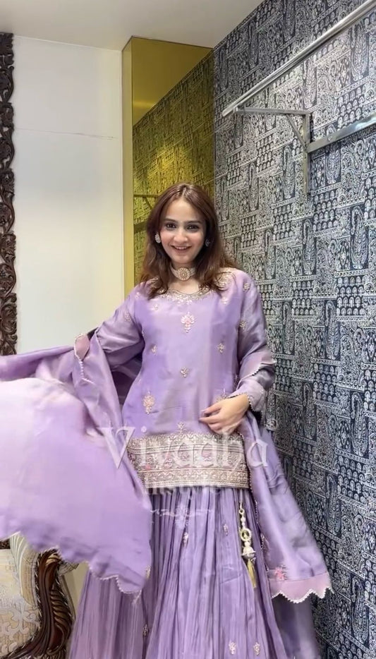 Wedding & Party Wear Sequence Work Lavender Color Top With Lehenga