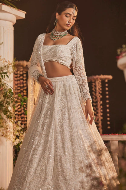 Adorable Butterfly Net White Color Lehenga Choli