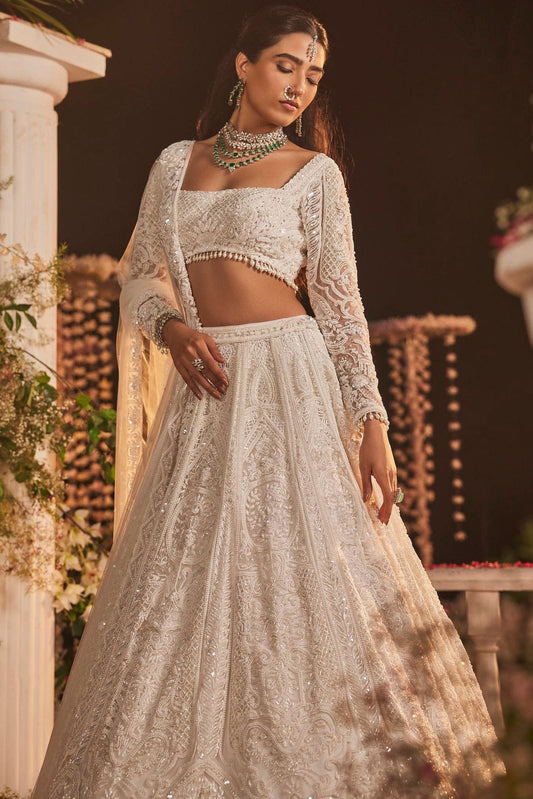 Adorable Butterfly Net White Color Lehenga Choli