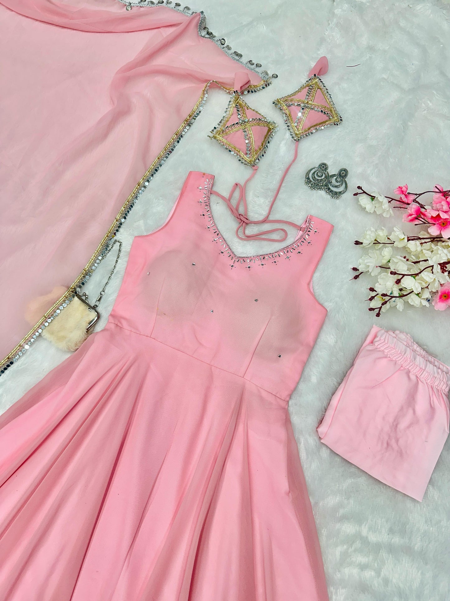 Wonderful Pink Color Hotfix Work Anarkali Gown