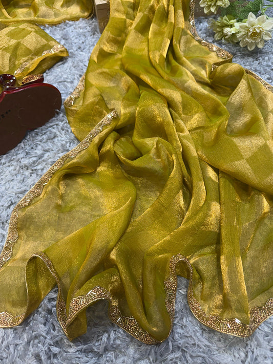 Demanding Box Katdana Lemon Color Saree