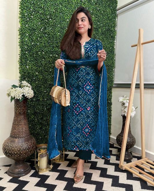 Heavy Reyon Teal Blue Color Salwar Suit