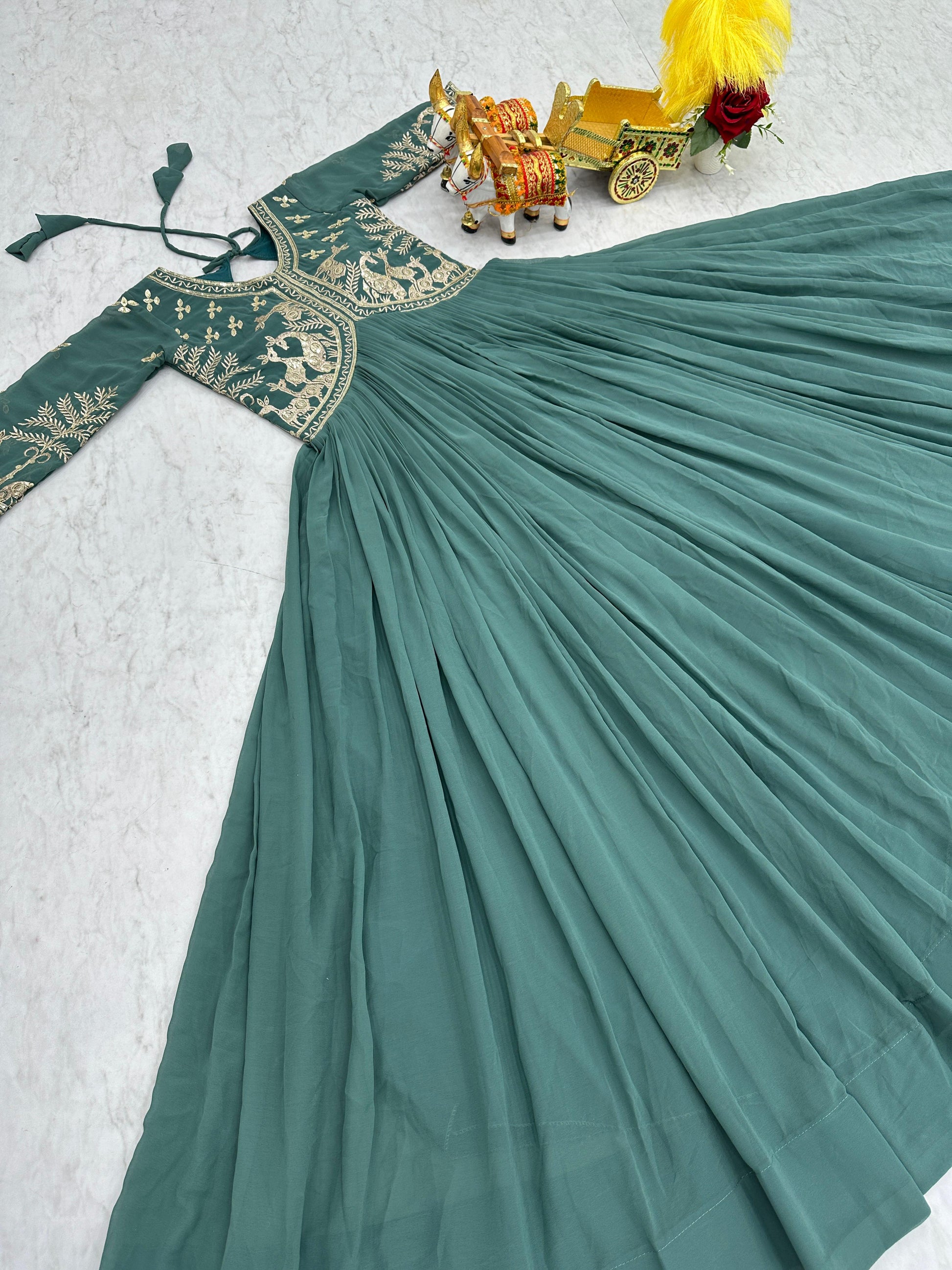 Glorious Vichitra Silk Rama Color Gown
