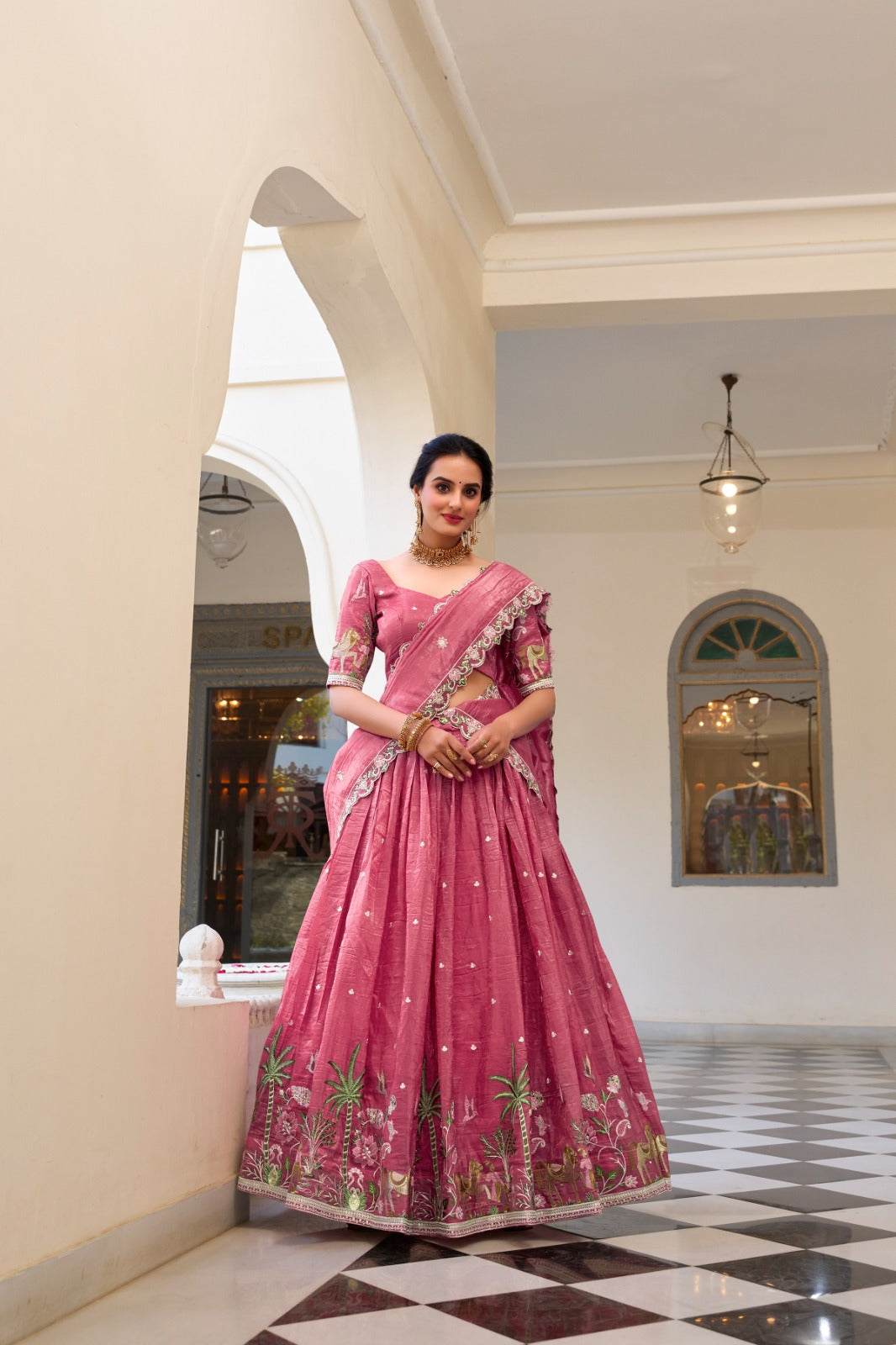 Imposing Gold Crush Pink Color Lehenga