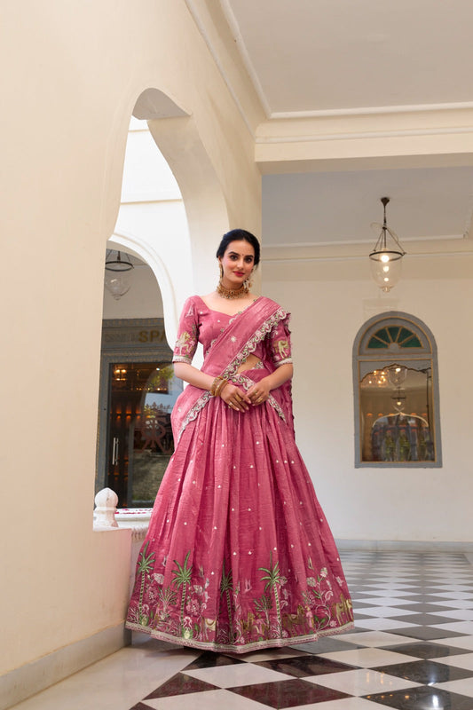 Imposing Gold Crush Pink Color Lehenga