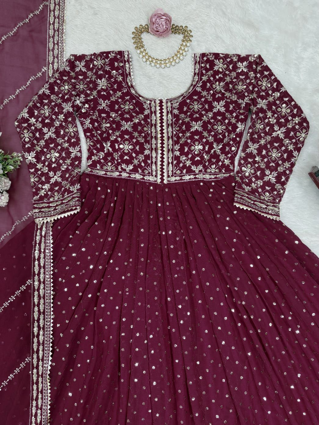 Fabulous Gorgette Maroon Color Gown