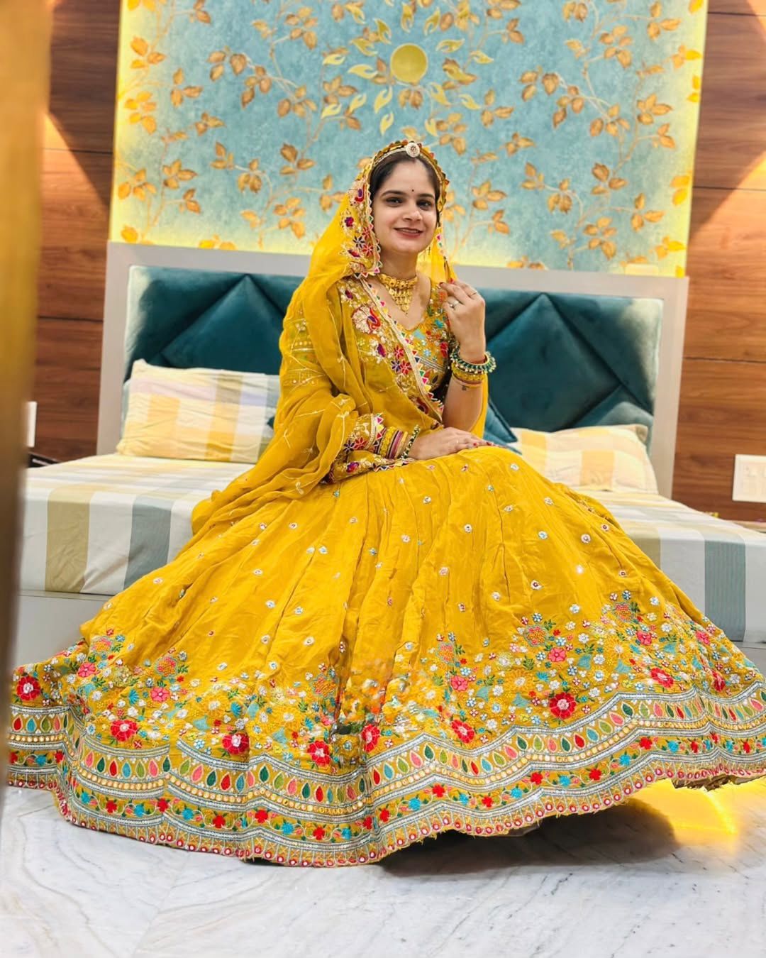 Multi Thread Work Georgette Mustard Color Lehenga Choli
