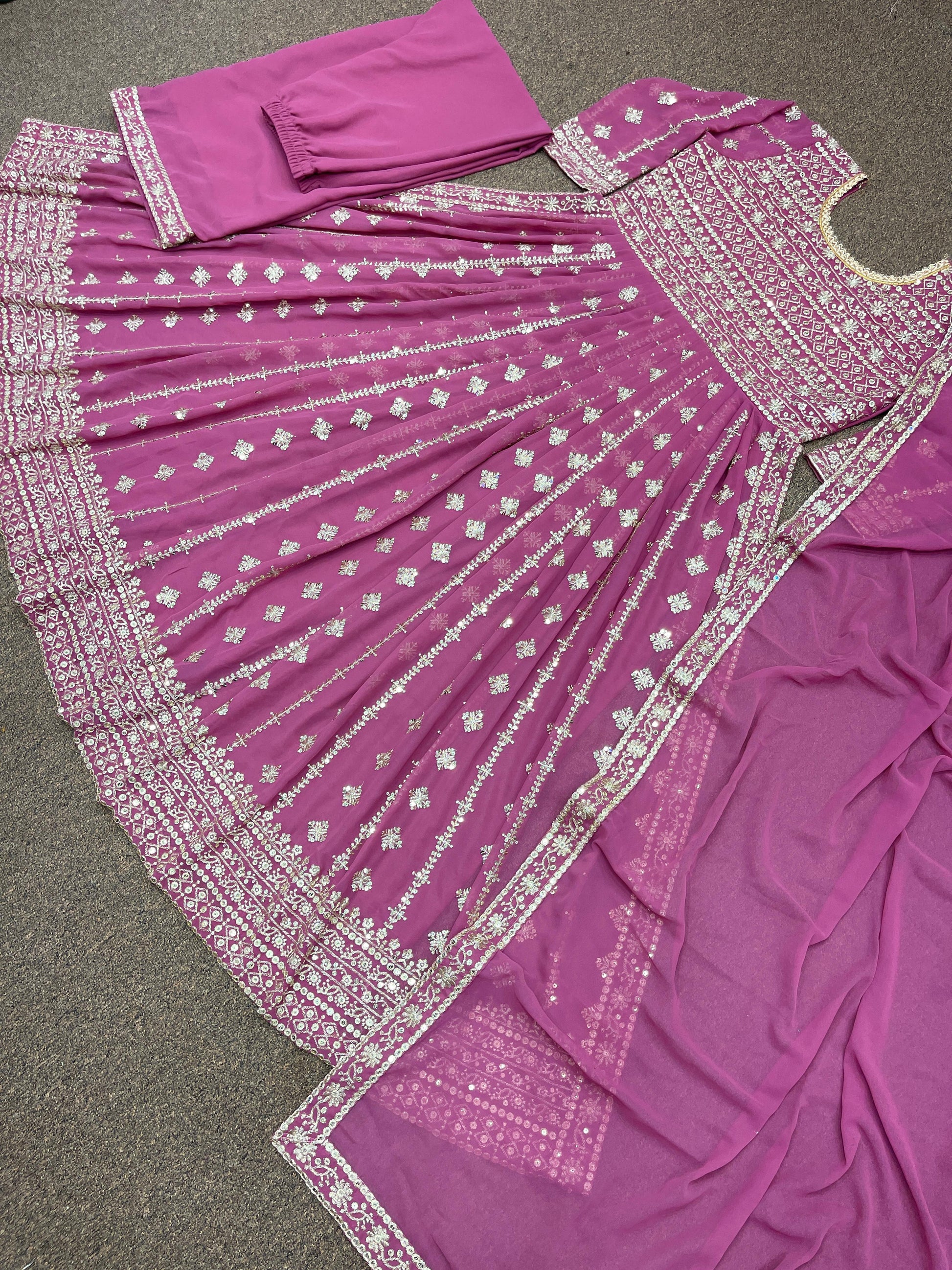 Mesmerizing Sequence Work Pink Color Nayra Cut Kurta Set