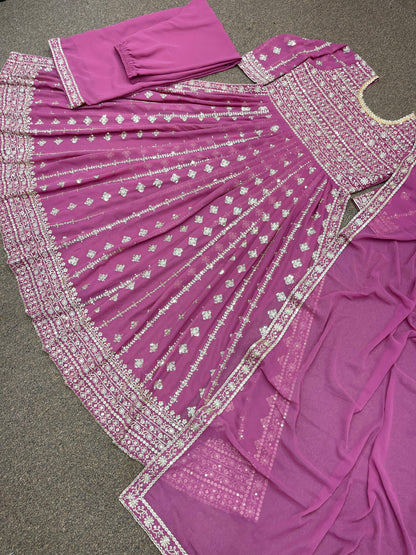 Mesmerizing Sequence Work Pink Color Nayra Cut Kurta Set