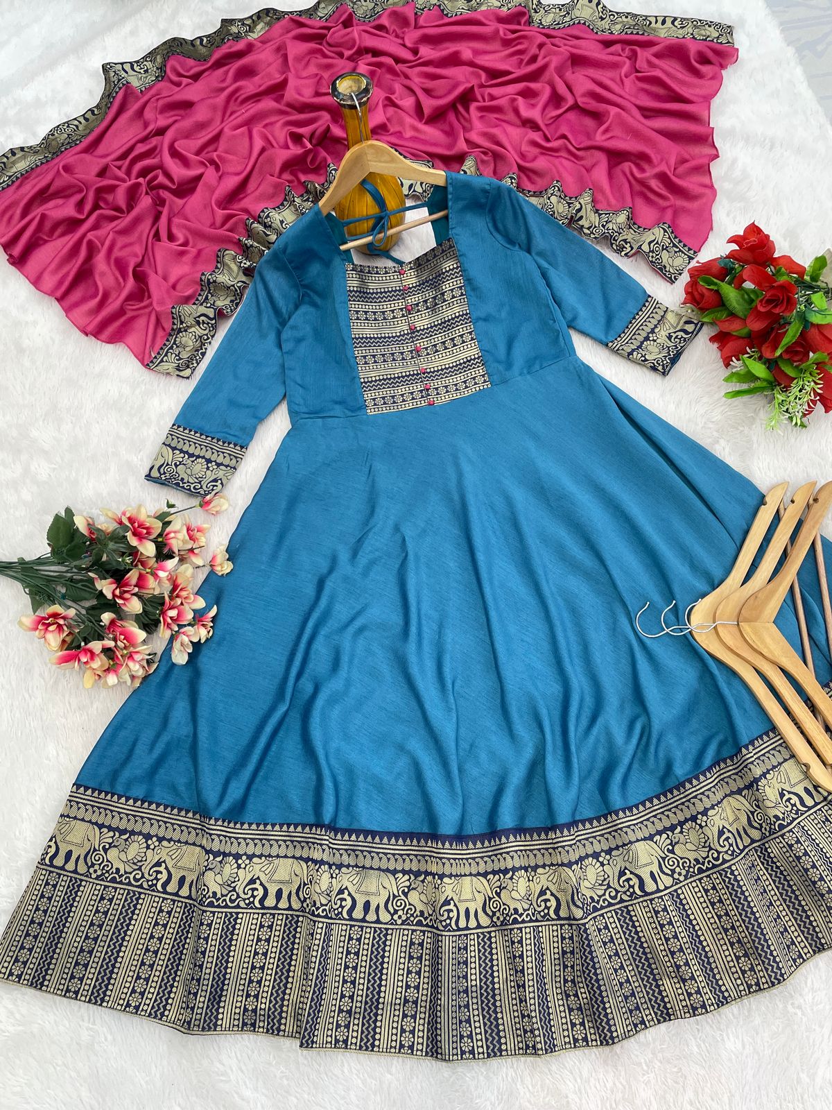 Awesome Zari Weaving Sky Blue Color Gown