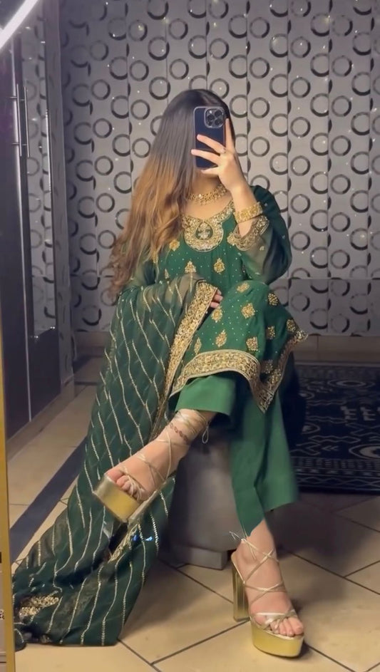 Delightful Green Color Gorgette Sequence Work Salwar Suit
