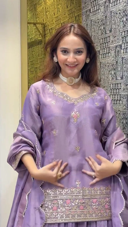 Wedding & Party Wear Sequence Work Lavender Color Top With Lehenga