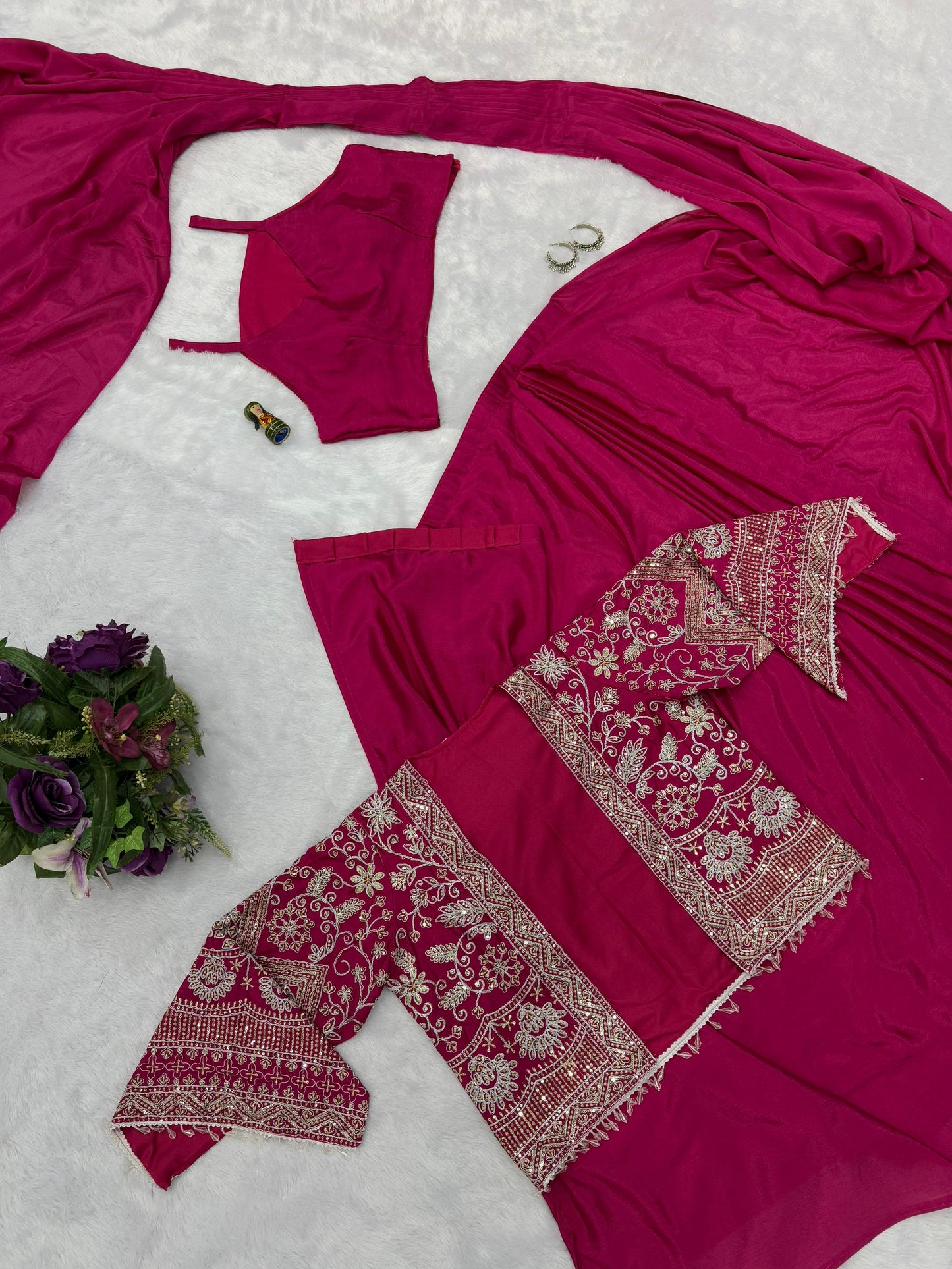 Mesmerizing Pink Color Chinon Silk Ready to Wear Saree