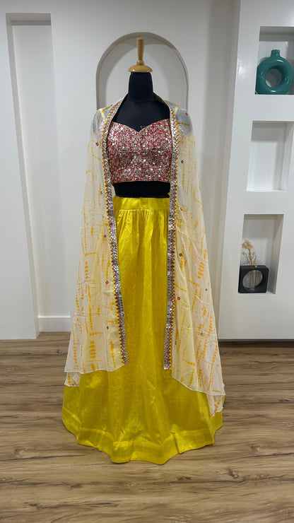 Classic Kasturi Slub Silk Yellow Color Designer Lehenga Choli With Koti