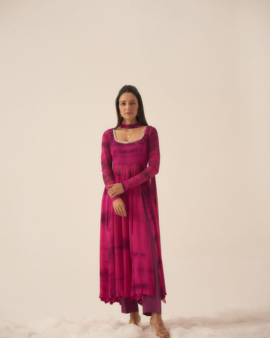 Classic Georgette Pink Color Mirror Work Anarkali Suit