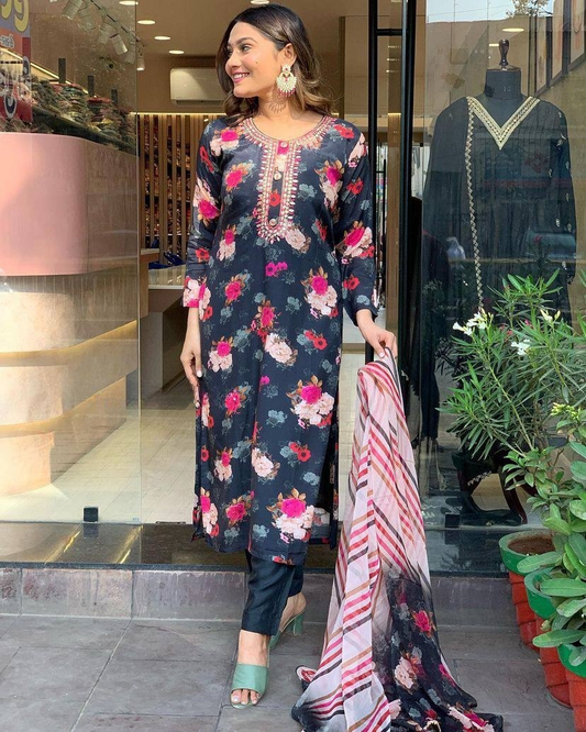 Women Designer Embroidered Chanderi  SILK  kurta set