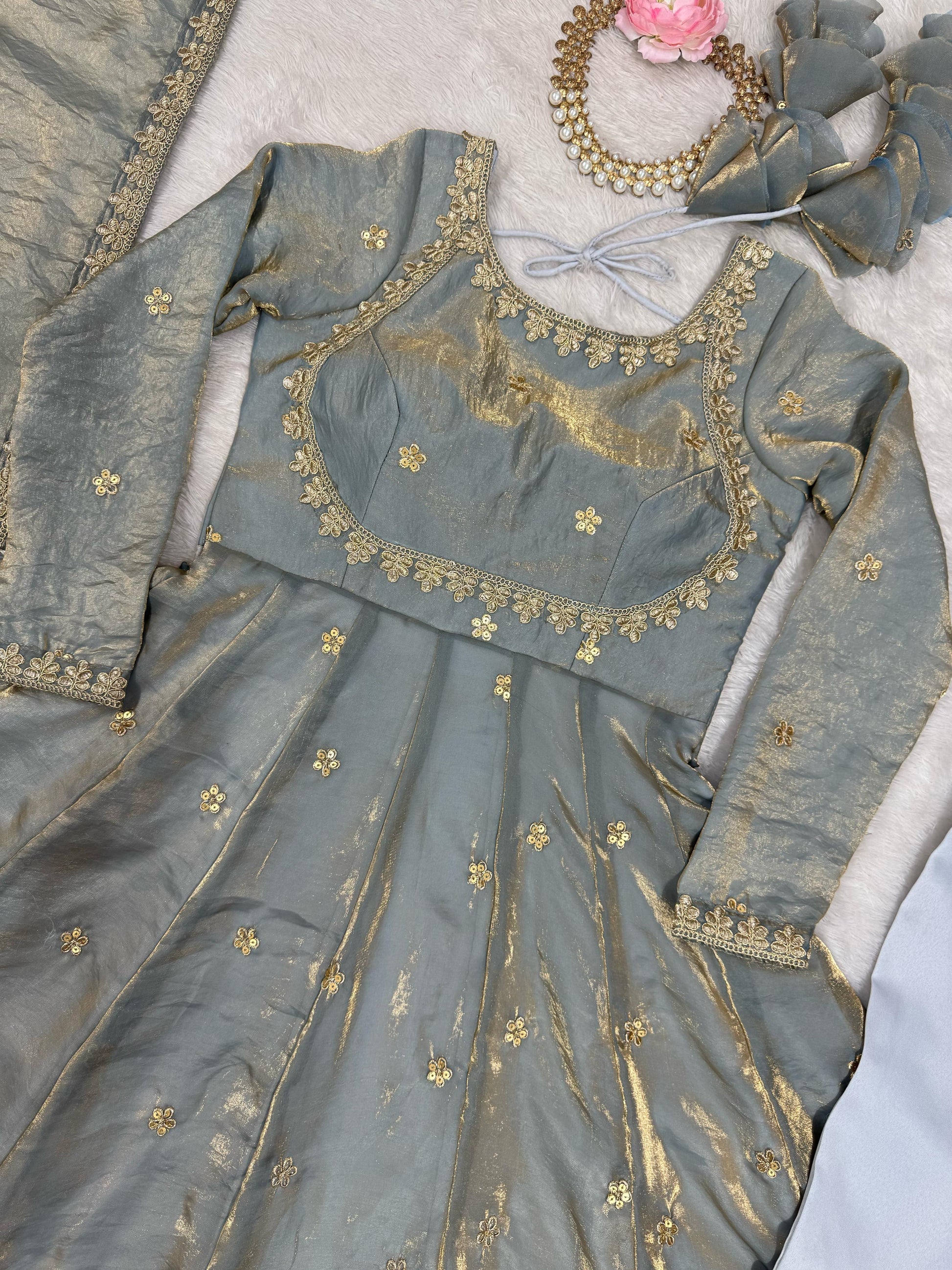 Fancy Sequence Work Grey Color Silk Gown