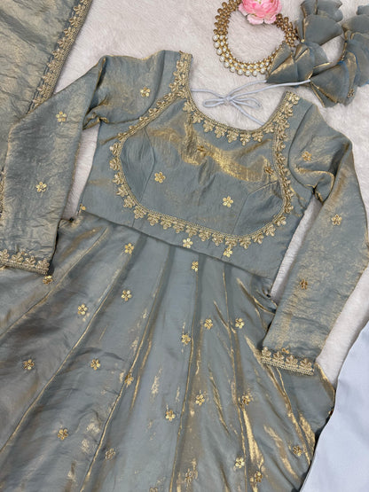 Fancy Sequence Work Grey Color Silk Gown