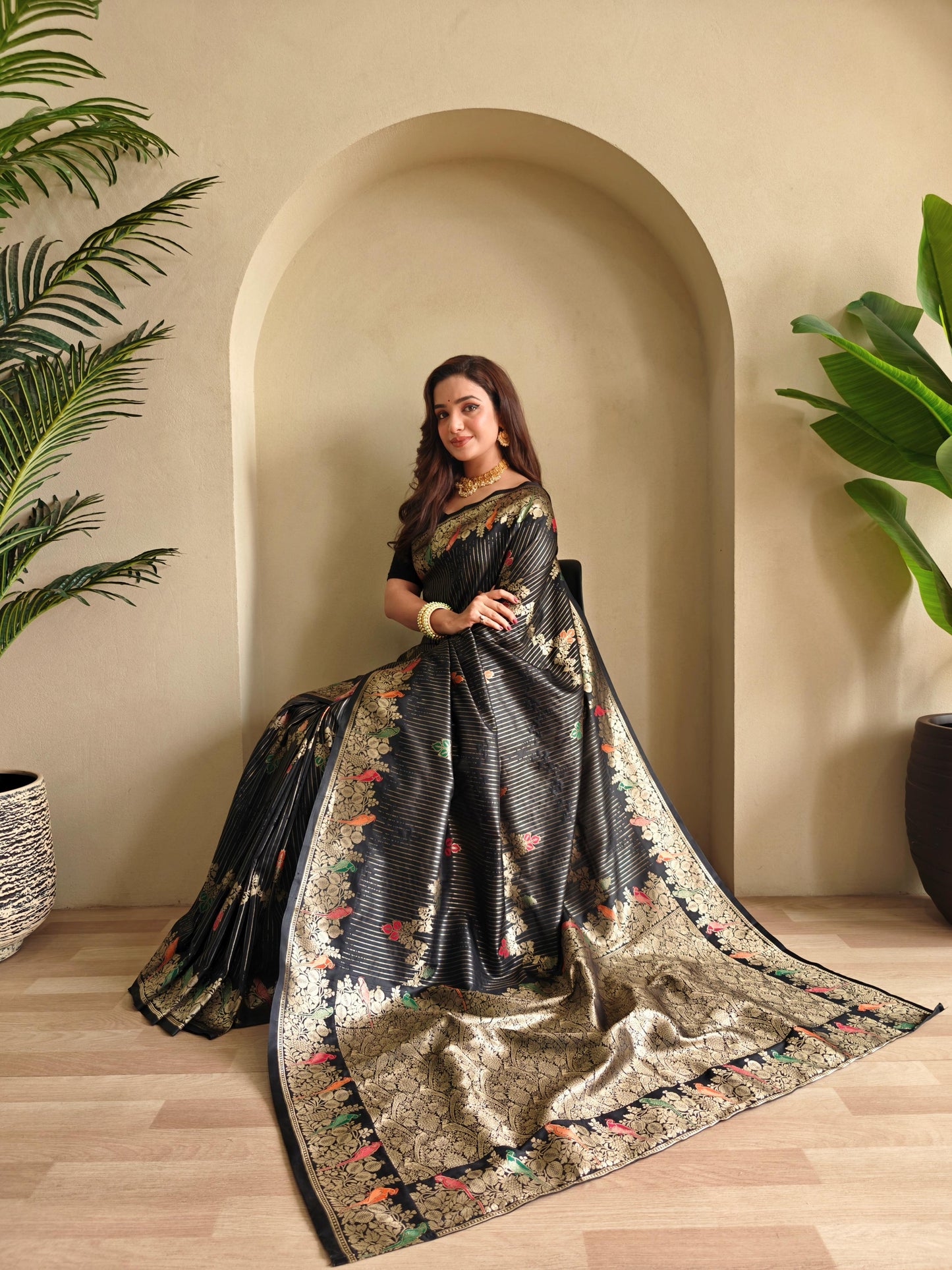Traditional Wear Black Color Silk Saree