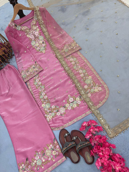 Elegant Jimmy Choo Sequence Work Pink Color Palazzo Suit