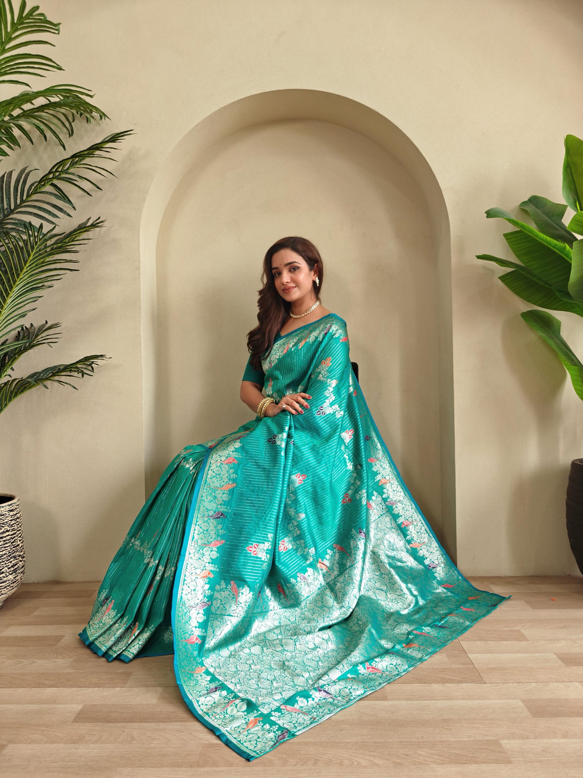 Traditional Wear Teal Green Color Silk Saree
