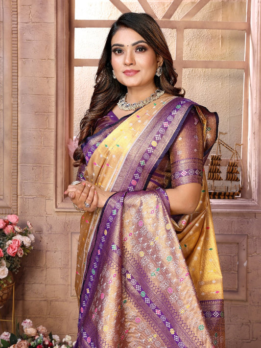 Adorable Banarasi Tissue Silk Gold Color Saree