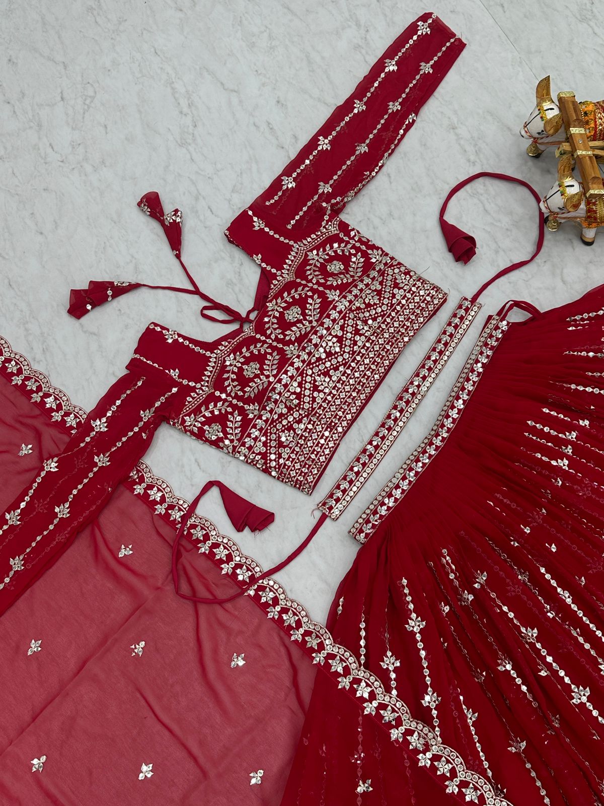 Designer Georgette Sequence Work Red Color Lehenga Choli