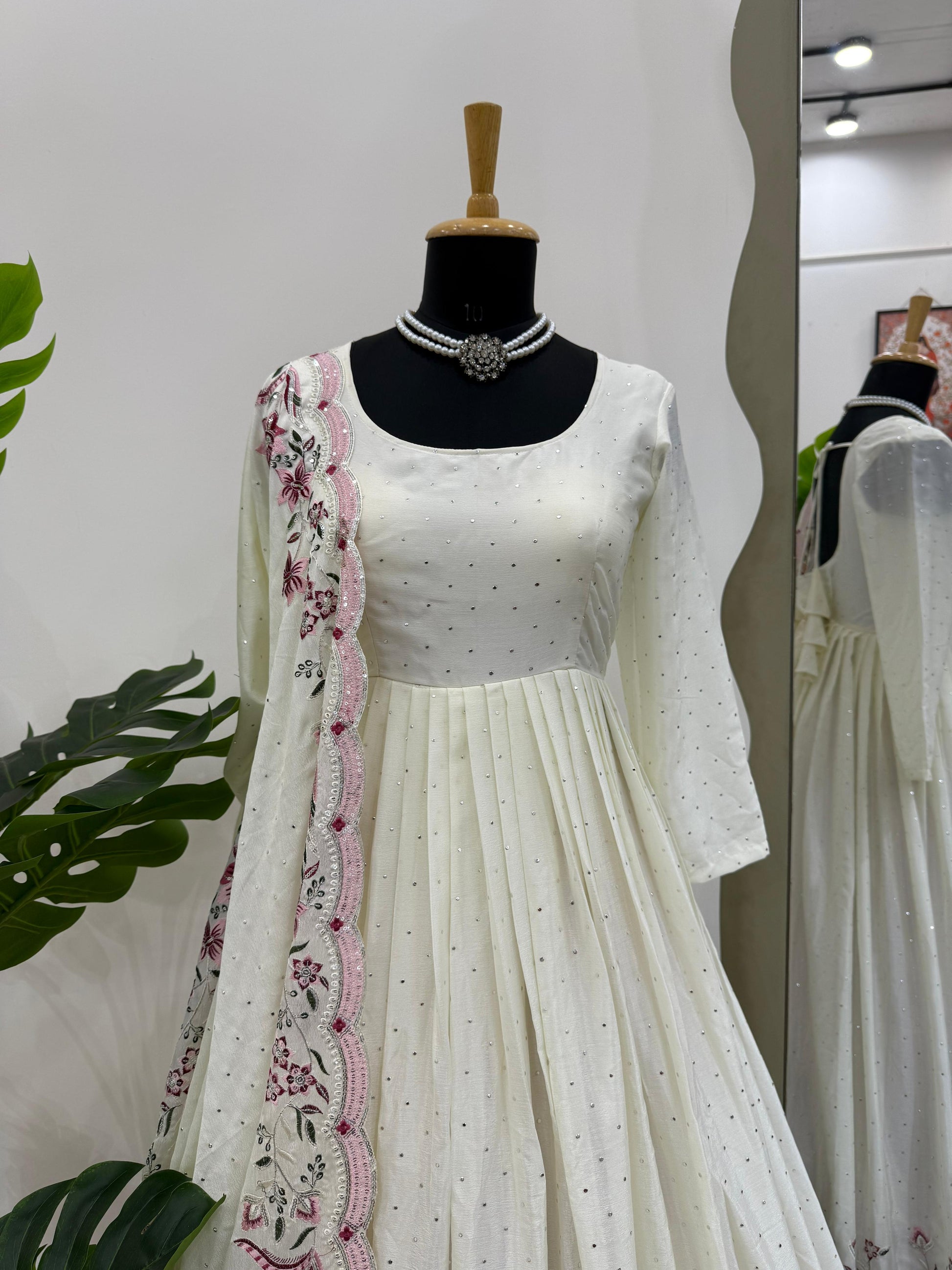Designer Sequence Work White Color Gown