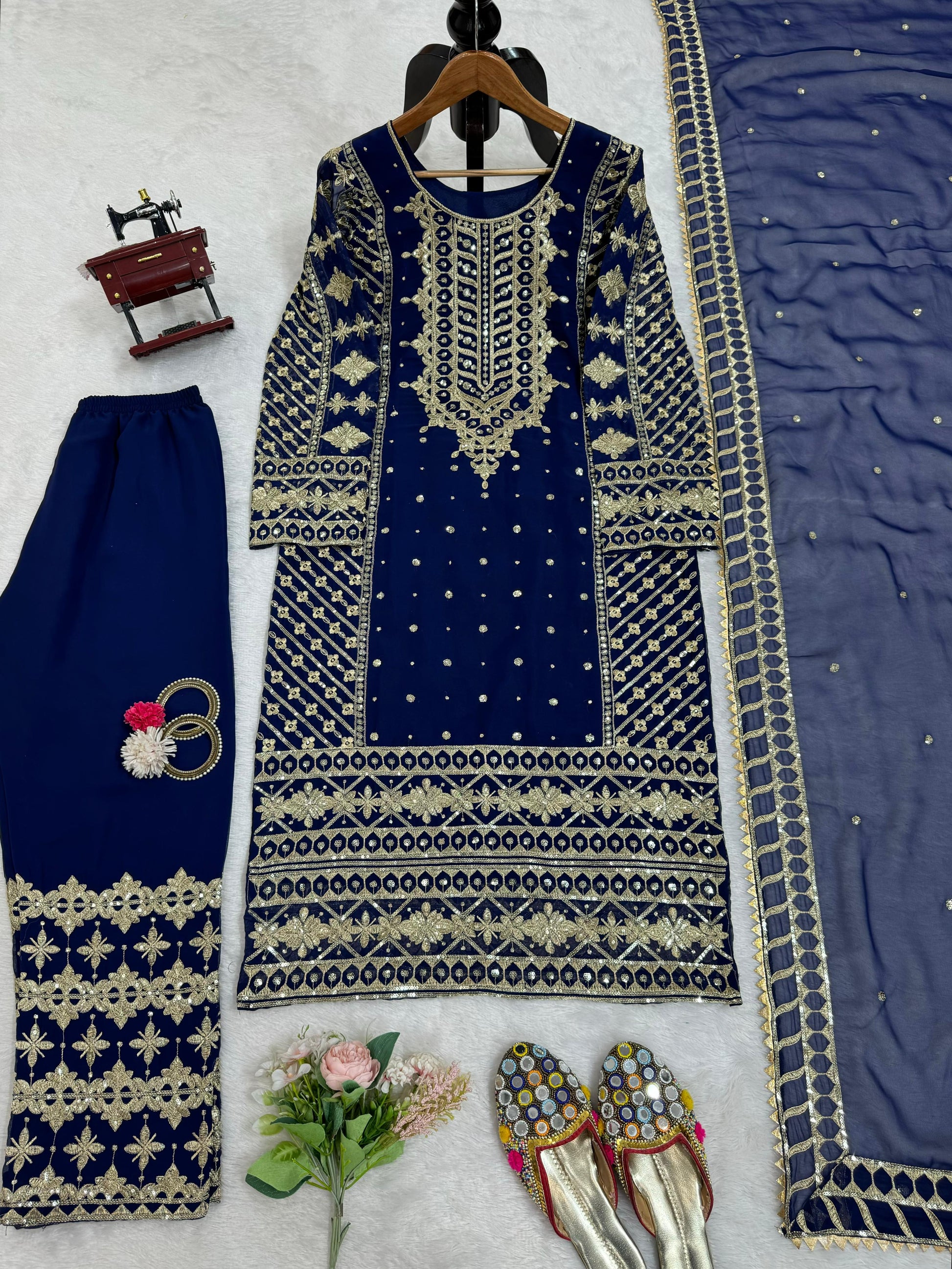 Fabulous Gorgette Navy Blue Color Salwar Suit