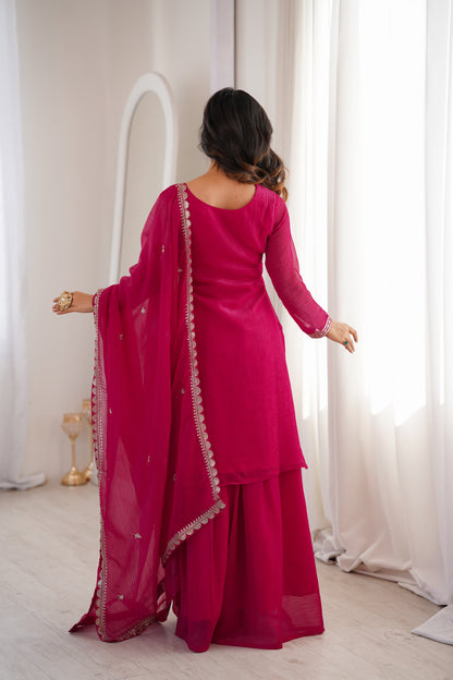 Beautiful Pink Color Sequence Embroidered Sharara Suit With Dupatta