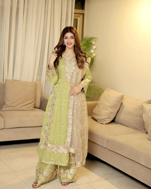 Elegant Jimmy Choo Sequence Work Perrot Color Palazzo Suit