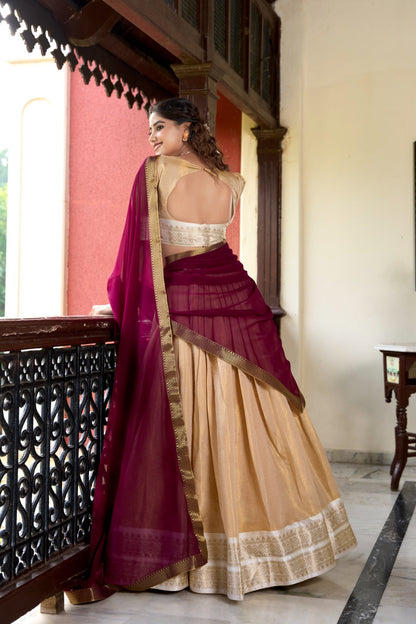Awesome Kanchipuram Beige Color Lehenga Choli