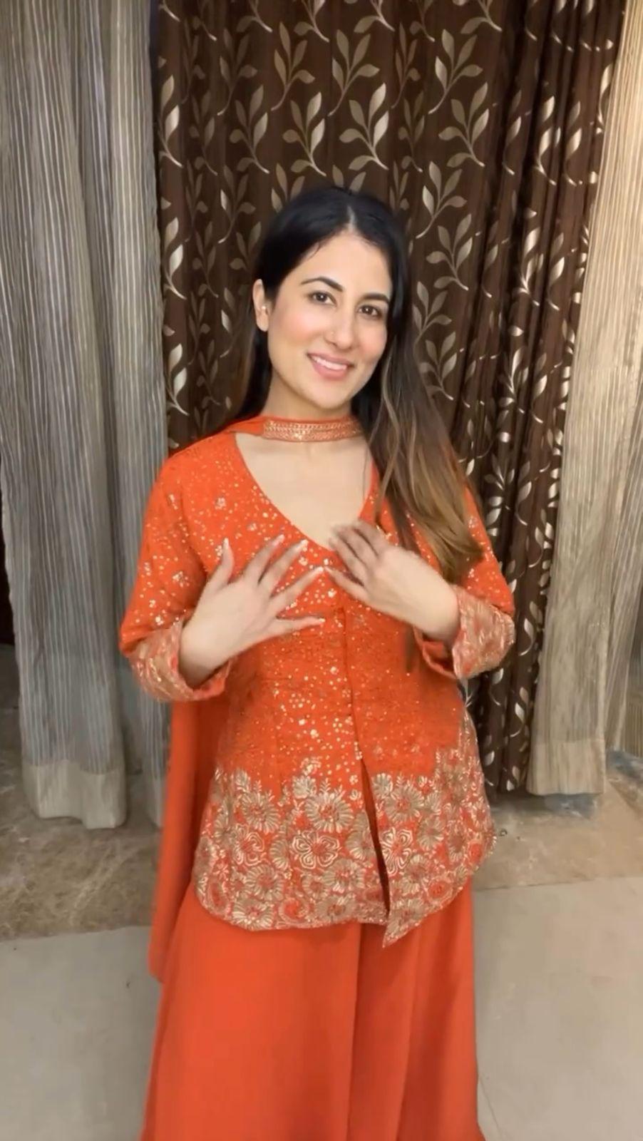 Stunning Georgette Orange Color Sharara Suit