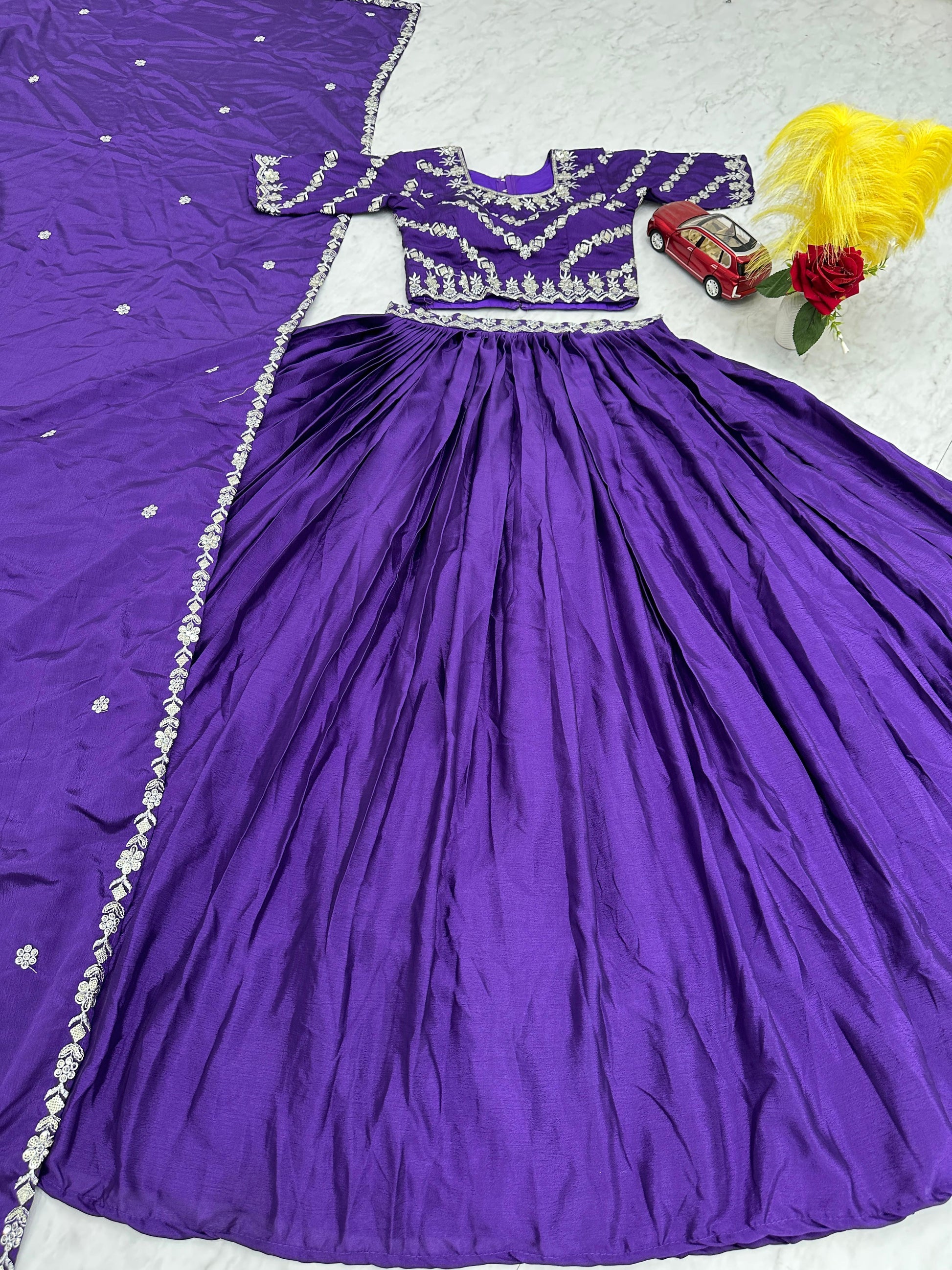 Fashionable Chinon Sequence Work Purple Color Lehenga Choli