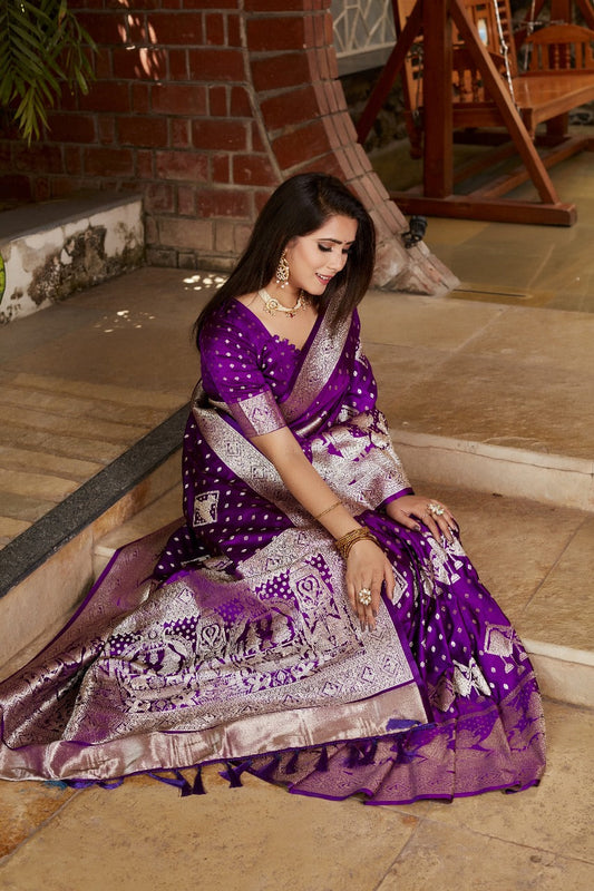 Wedding Wear Kanjivaram Silk Wine Color Heavy Saree