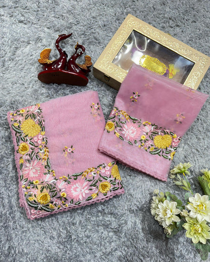 Outstanding Banarasi Thread Work Pink Color Saree