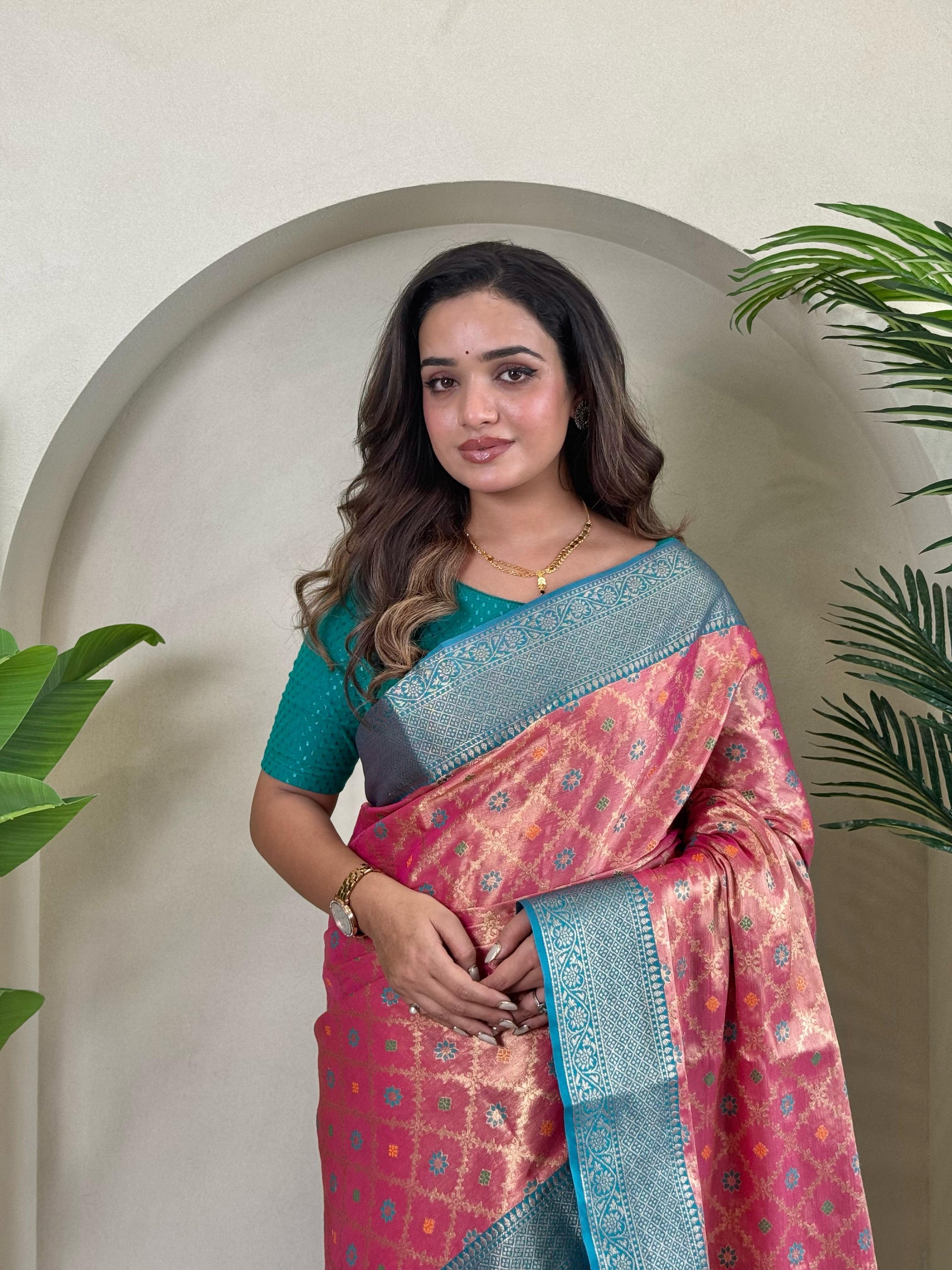 Designer Silk Zari Weaving Pink Color Saree
