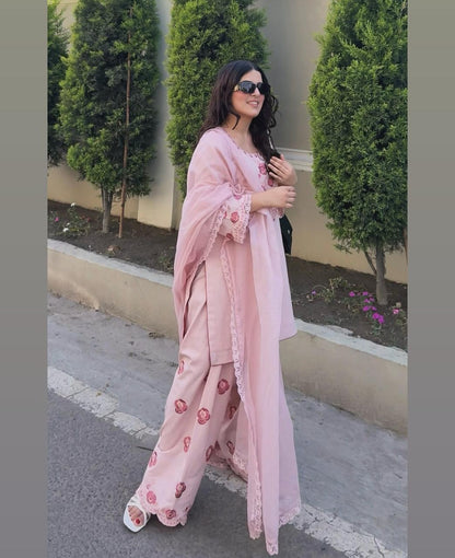 Trendy Light Pink Fully Stitched Palazzo Suit