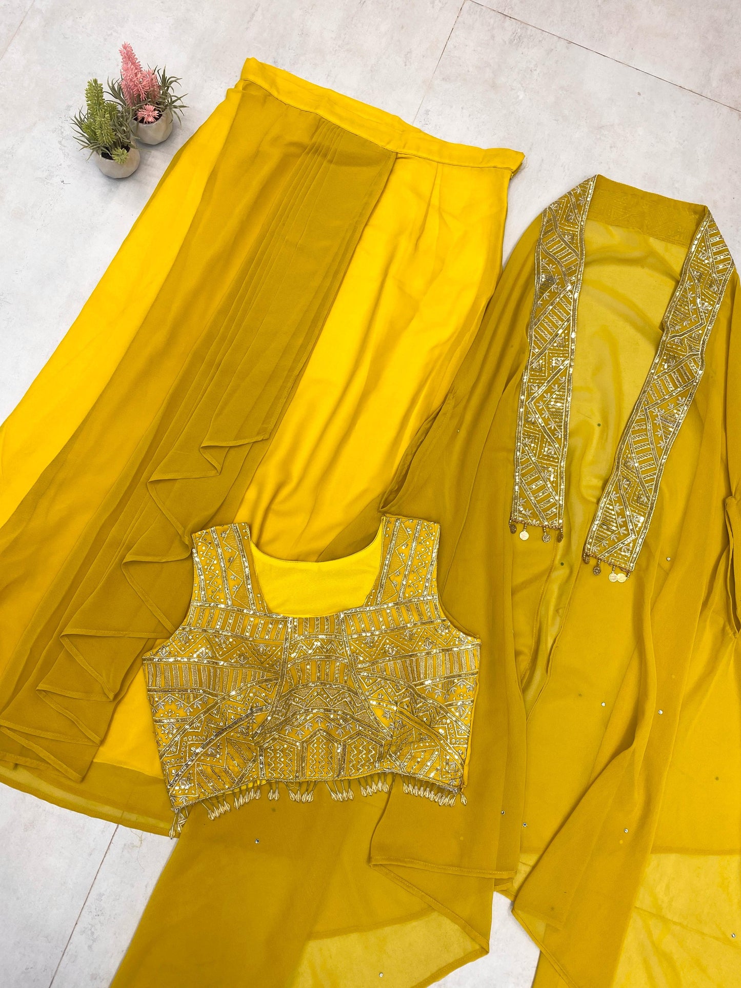 Shining Yellow Color Skirt With Koti