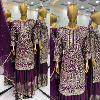 Mesmerizing Sequence Work Wine Color Sharara Suit
