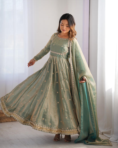 Fancy Sequence Work Green Color Silk Gown