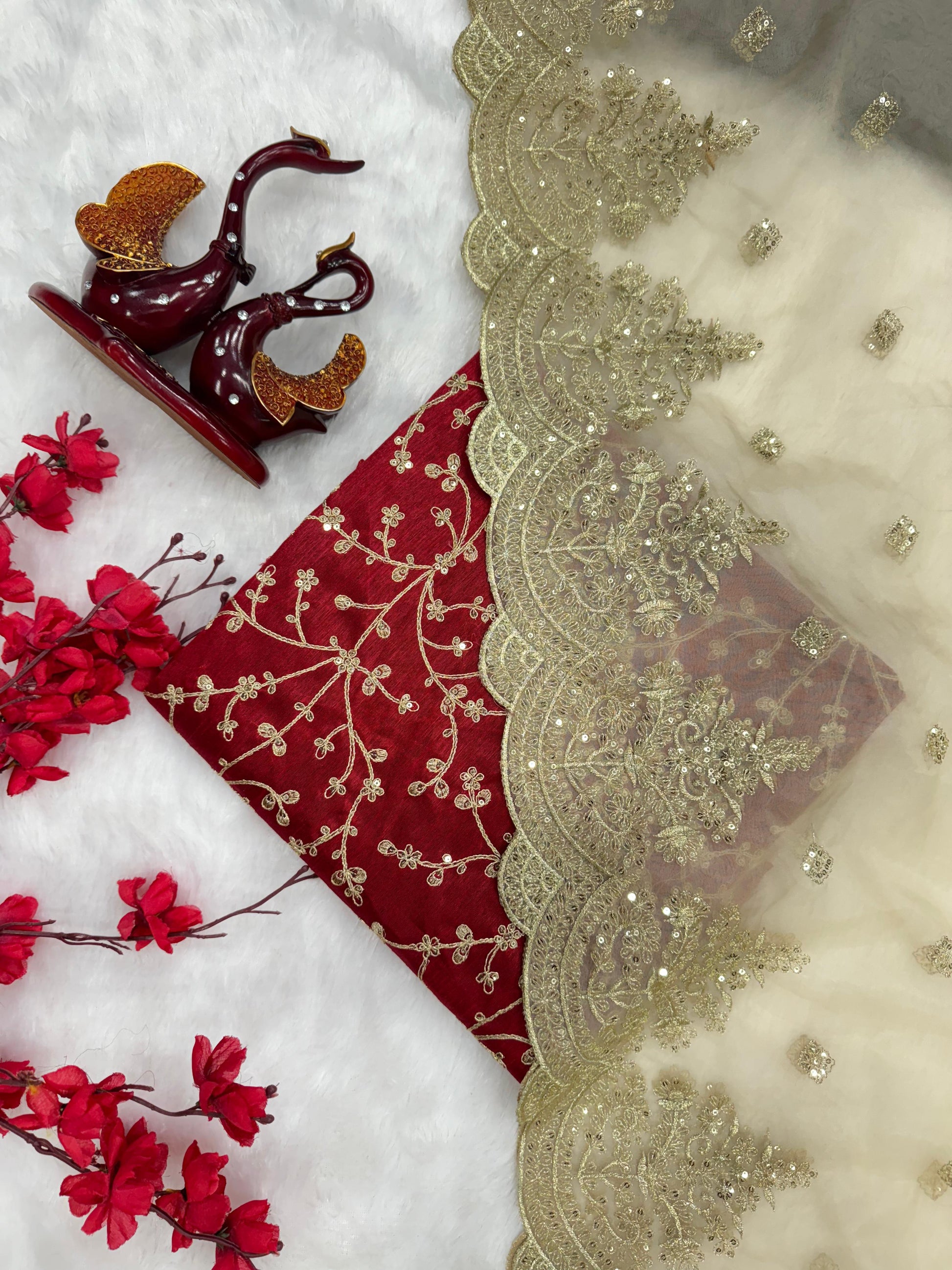 Good Looking Banglori Silk Cream Color Designer Saree