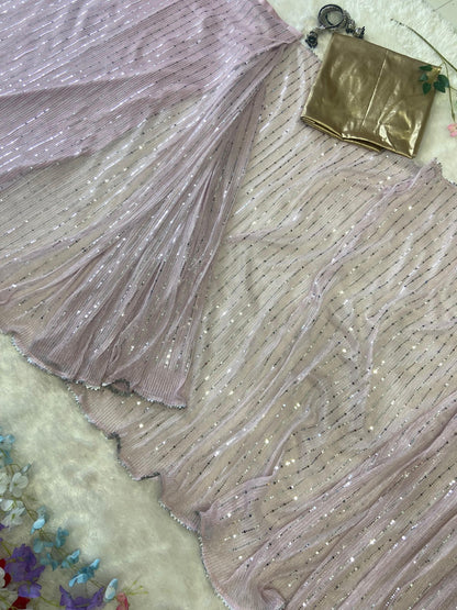 Stunning Embroidery Work Purple Color Saree