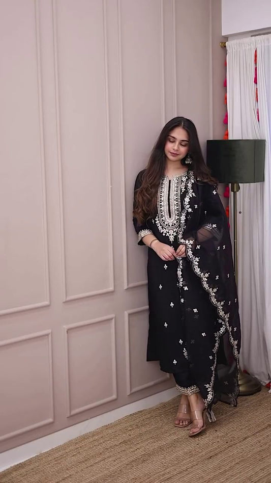 Flattering Embroidery Work Black Color Salwar Suit