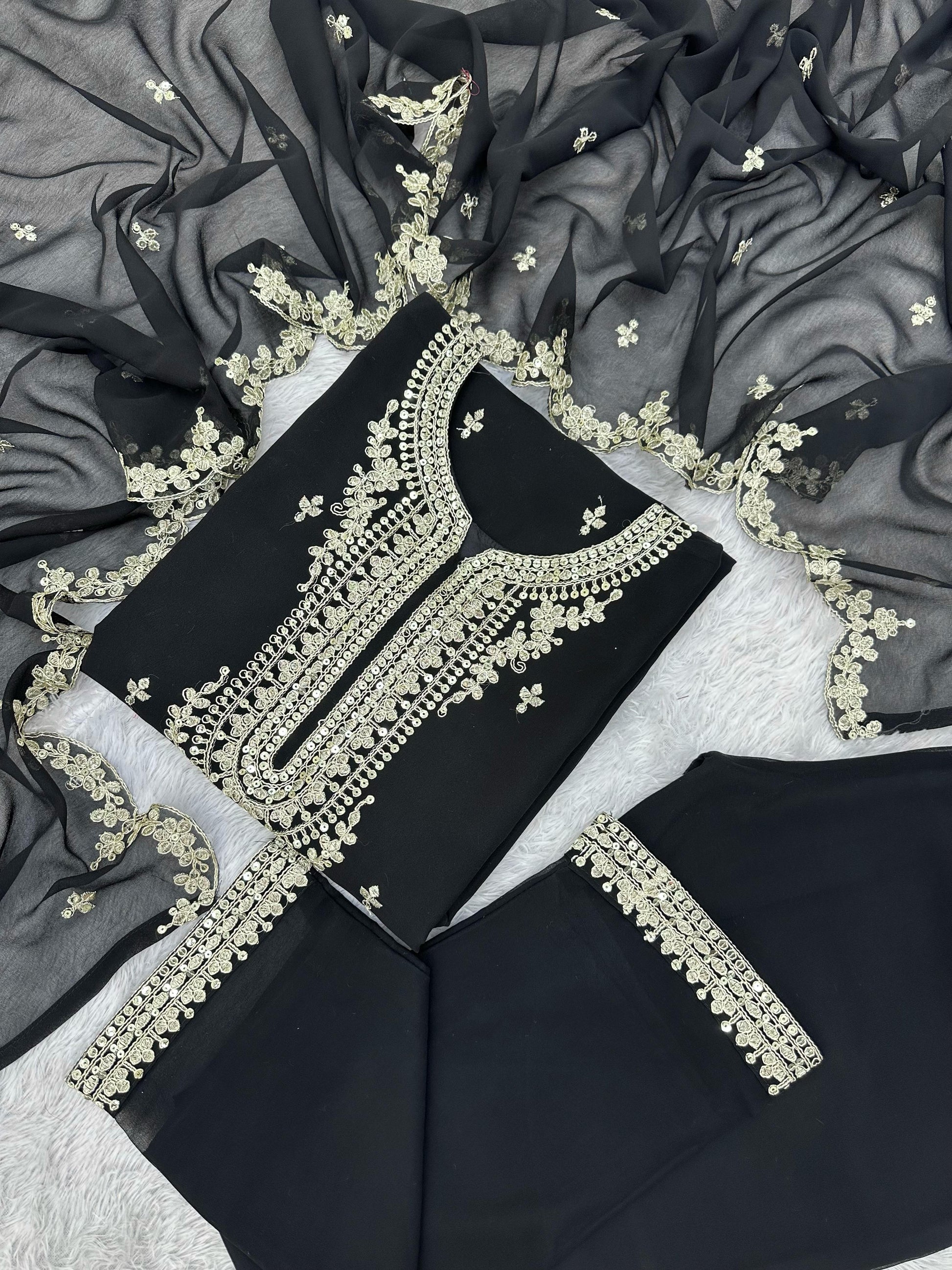 Flattering Embroidery Work Black Color Salwar Suit