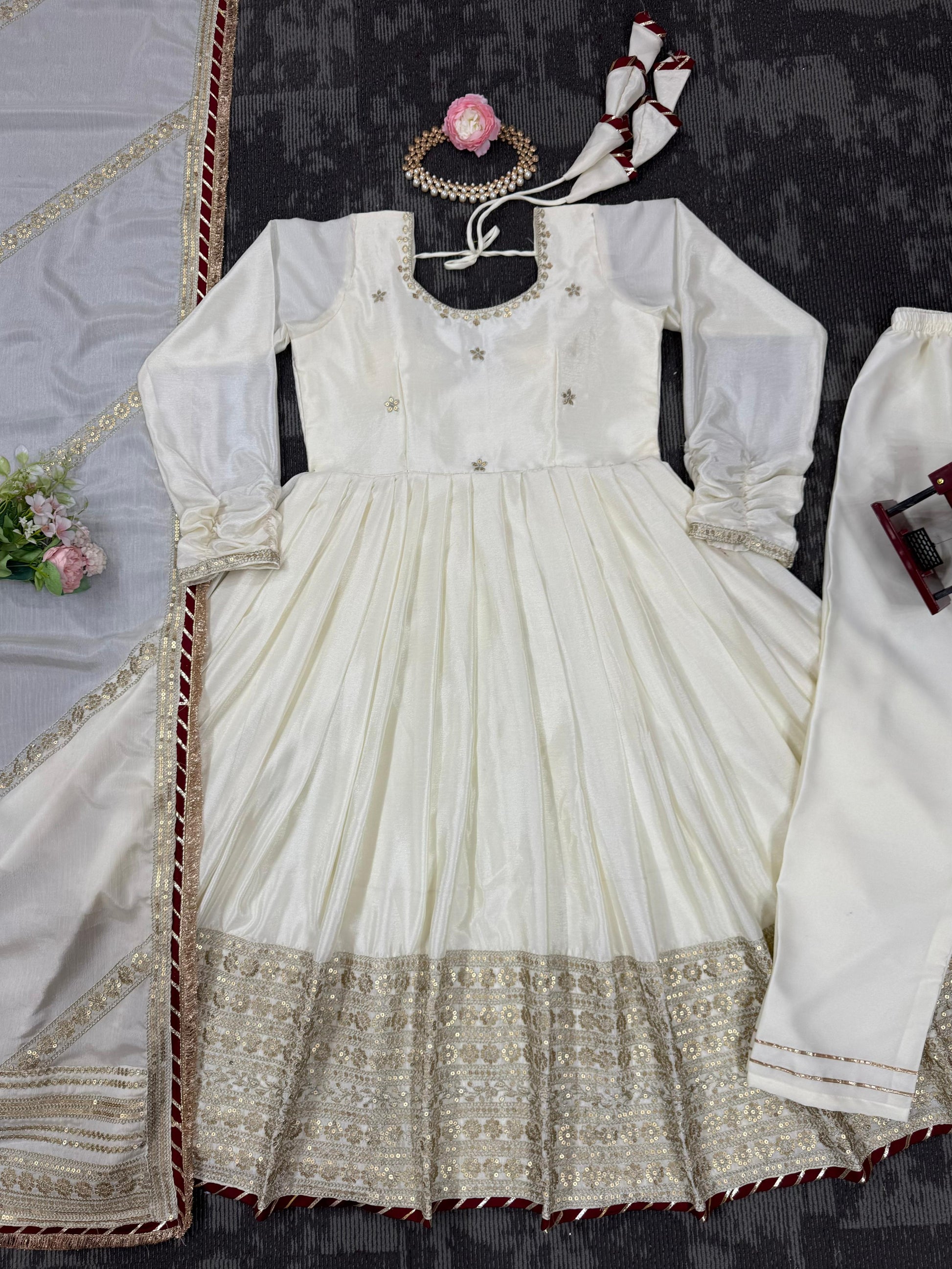 Attractive Sequence Work White Color Anarkali Gown
