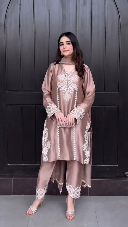 Trendy Pink Color Sequence Work Palazzo Suit